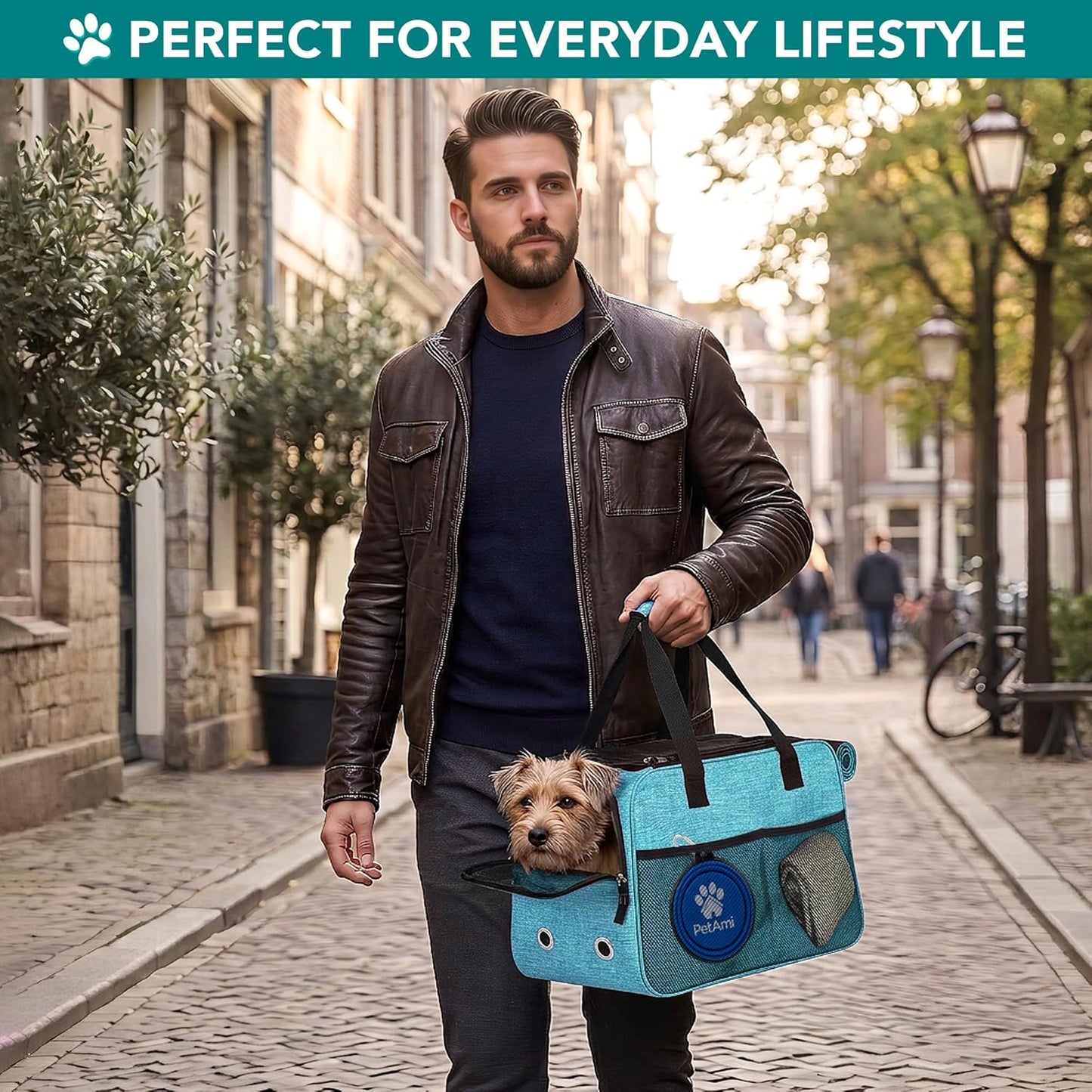 Soft-Sided Pet Carrier for Small Dogs and Cats, TSA Approved Travel Tote with Ventilation, Pockets, Bed, and Shoulder Strap, Maximum Weight 12 lbs, Turquoise