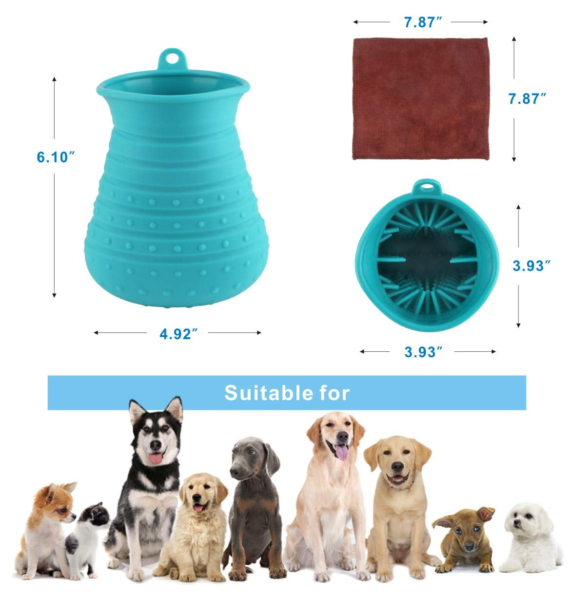 Portable Pet Paw Cleaner Cup with Towel - Foot Washing and Grooming Tool for Dogs and Cats (Blue)