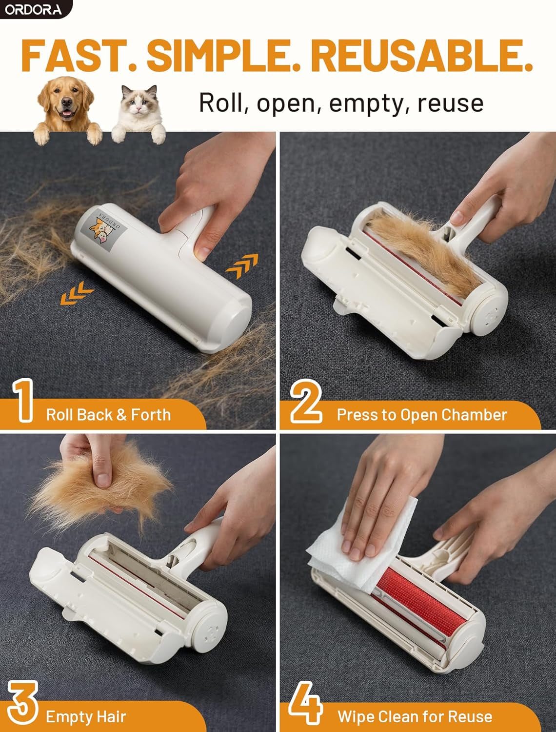 Pet Hair Remover Roller - Eco-Friendly Lint Roller for Pet Hair with Large Collection Bin, Perfect for Upholstery, Bedding, Vehicles, Carpets, and Furniture - No Refills or Batteries Needed
