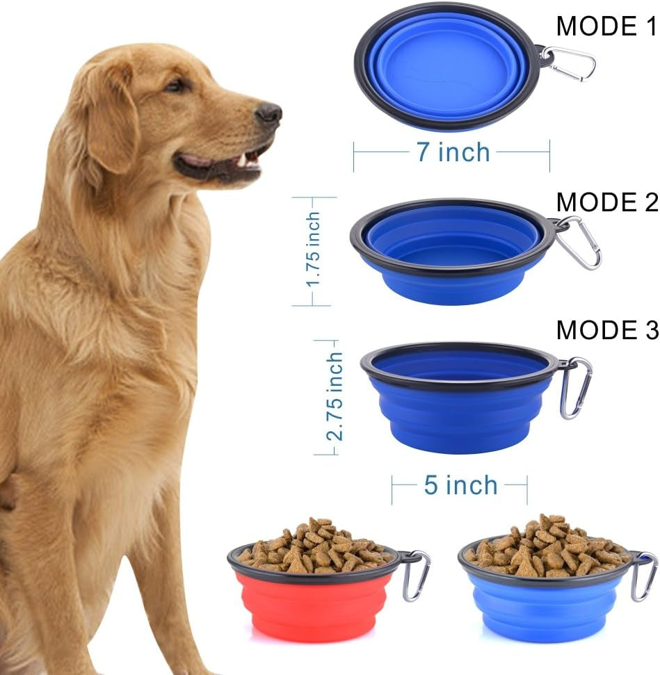 Large Portable Collapsible Dog Bowls - 34oz Foldable Slow Feeder Dishes for Travel, Hiking, and Camping (Set of 2)