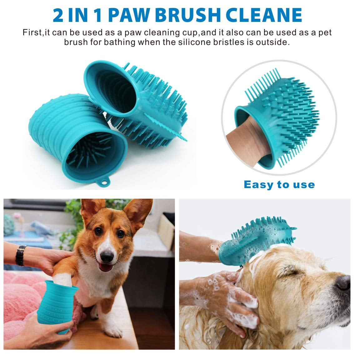 Portable Pet Paw Cleaner Cup with Towel - Foot Washing and Grooming Tool for Dogs and Cats (Blue)