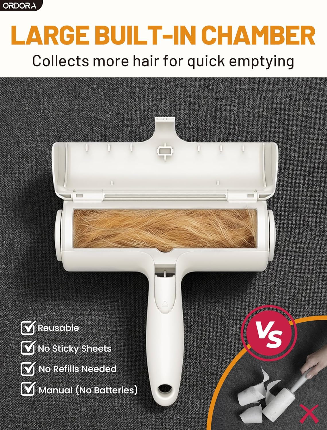 Pet Hair Remover Roller - Eco-Friendly Lint Roller for Pet Hair with Large Collection Bin, Perfect for Upholstery, Bedding, Vehicles, Carpets, and Furniture - No Refills or Batteries Needed