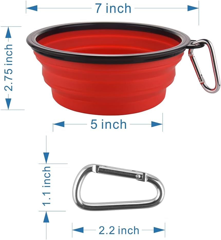 Large Portable Collapsible Dog Bowls - 34oz Foldable Slow Feeder Dishes for Travel, Hiking, and Camping (Set of 2)