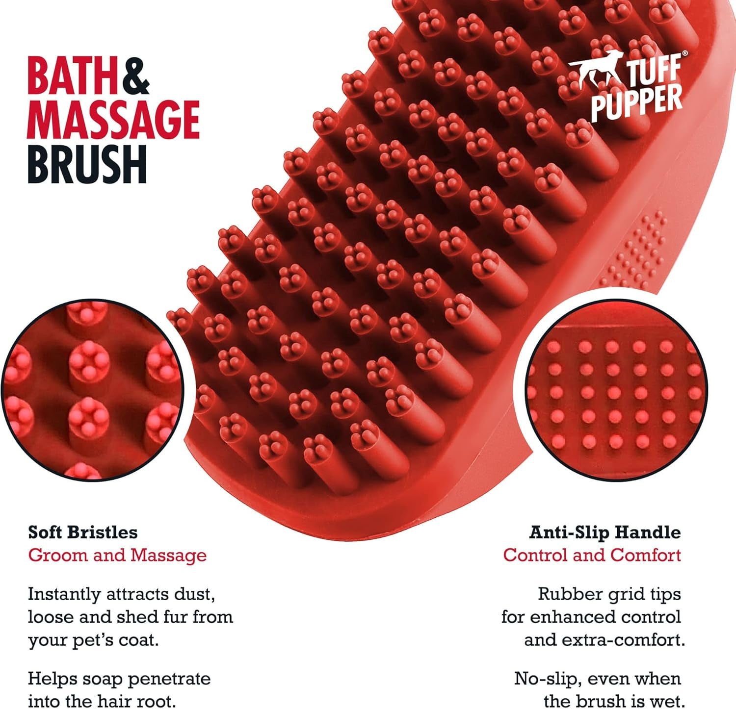 Silicone Dog Bath Brush with Soft Rubber Bristles for Gentle Shampooing and Fur Removal