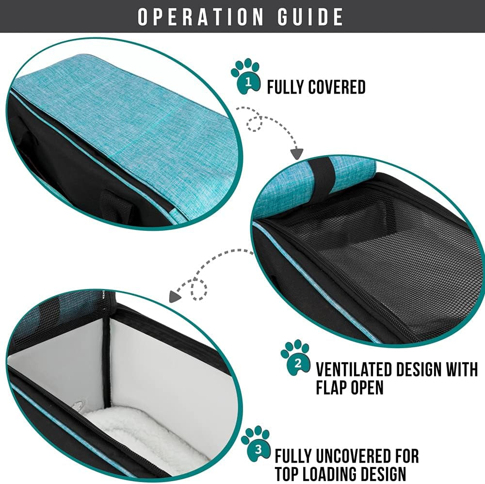 Soft-Sided Pet Carrier for Small Dogs and Cats, TSA Approved Travel Tote with Ventilation, Pockets, Bed, and Shoulder Strap, Maximum Weight 12 lbs, Turquoise