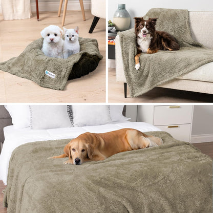 Reversible Sherpa Pet Blanket - Waterproof and Washable Furniture Protector for Dogs and Cats (Taupe Camel, 24x32)