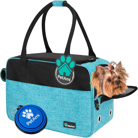 Soft-Sided Pet Carrier for Small Dogs and Cats, TSA Approved Travel Tote with Ventilation, Pockets, Bed, and Shoulder Strap, Maximum Weight 12 lbs, Turquoise
