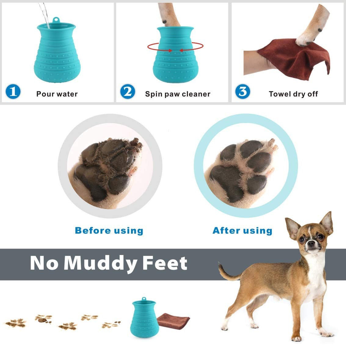 Portable Pet Paw Cleaner Cup with Towel - Foot Washing and Grooming Tool for Dogs and Cats (Blue)