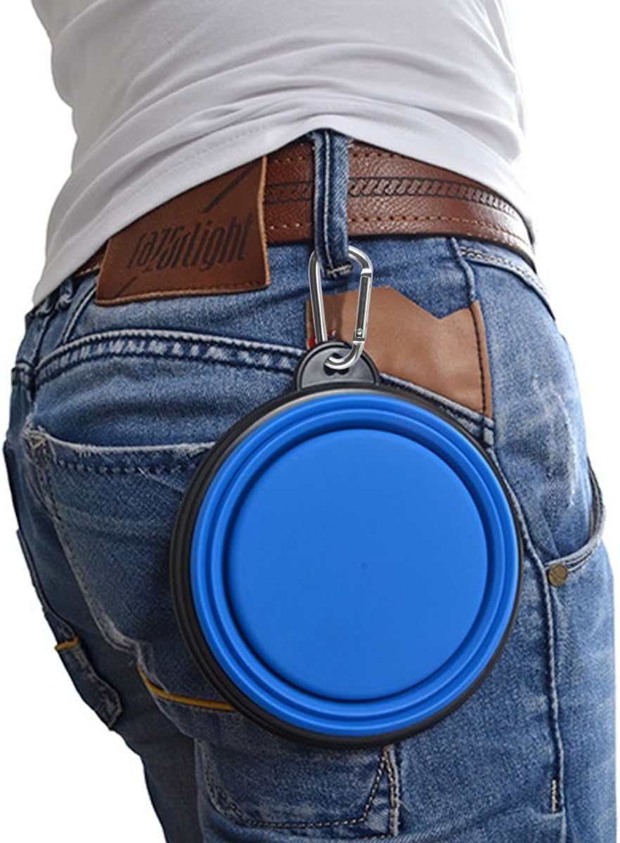 Large Portable Collapsible Dog Bowls - 34oz Foldable Slow Feeder Dishes for Travel, Hiking, and Camping (Set of 2)