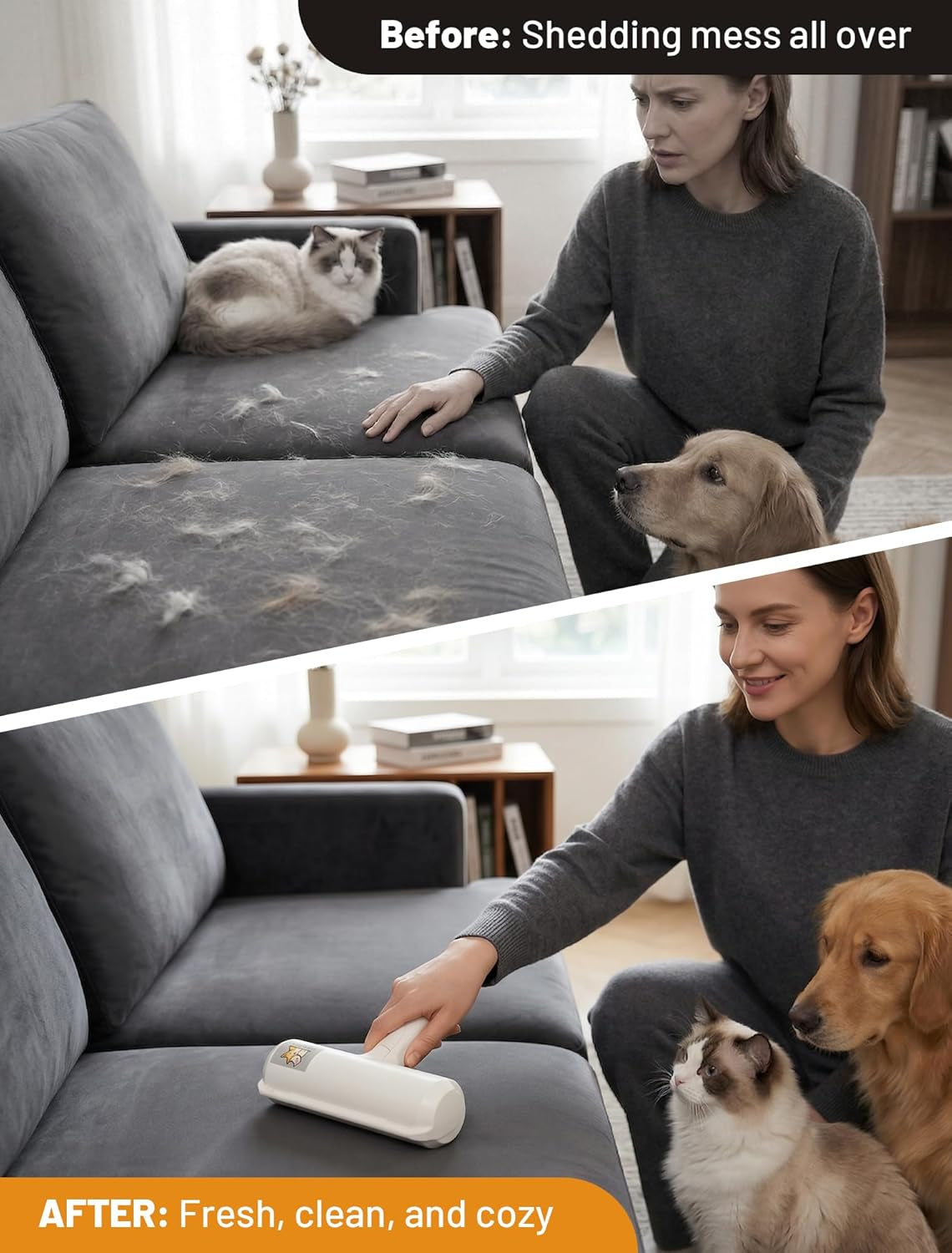 Pet Hair Remover Roller - Eco-Friendly Lint Roller for Pet Hair with Large Collection Bin, Perfect for Upholstery, Bedding, Vehicles, Carpets, and Furniture - No Refills or Batteries Needed