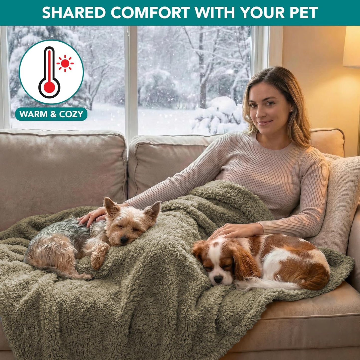 Reversible Sherpa Pet Blanket - Waterproof and Washable Furniture Protector for Dogs and Cats (Taupe Camel, 24x32)