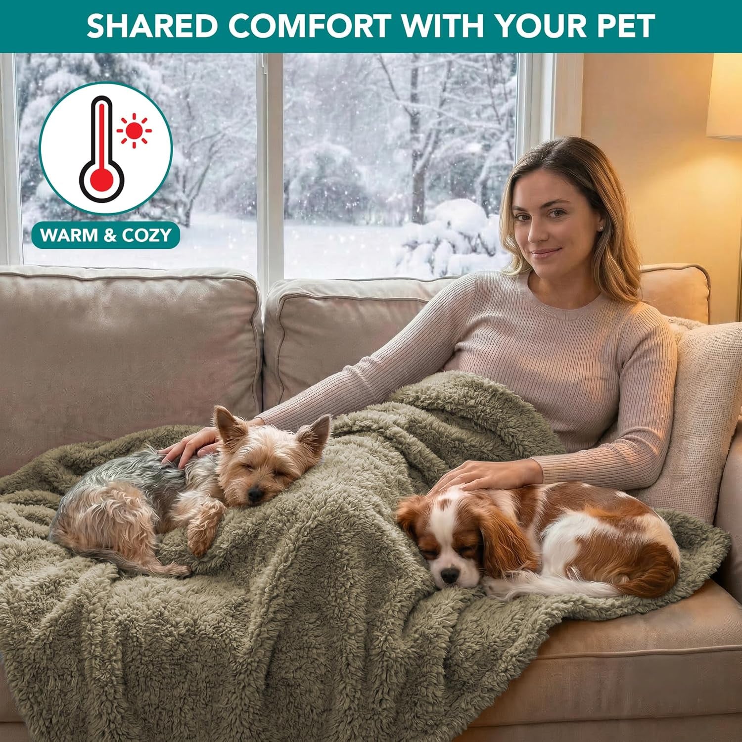 Reversible Sherpa Pet Blanket - Waterproof and Washable Furniture Protector for Dogs and Cats (Taupe Camel, 24x32)
