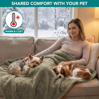 Reversible Sherpa Pet Blanket - Waterproof and Washable Furniture Protector for Dogs and Cats (Taupe Camel, 24x32)