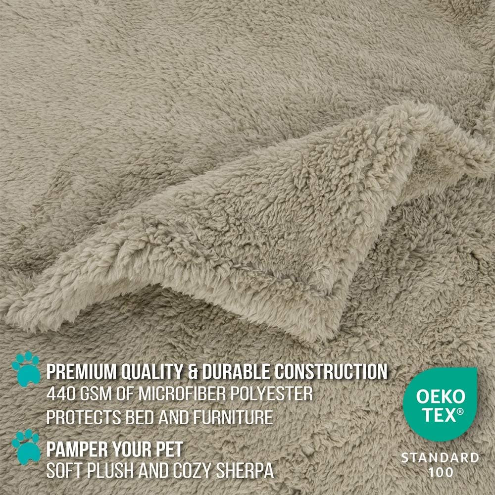 Reversible Sherpa Pet Blanket - Waterproof and Washable Furniture Protector for Dogs and Cats (Taupe Camel, 24x32)